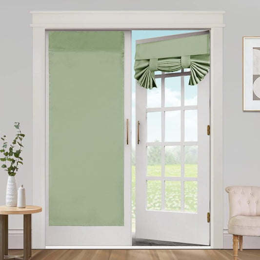 Blackout Curtains for French Doors - Thermal Insulated Tricia Door Window Curtain for Patio Door, Self Stick Tie up Shade Energy Efficient Double Door Blind, 26 X 68 Inches, 1 Panel, Sage  L.VICTEX Sage 2 