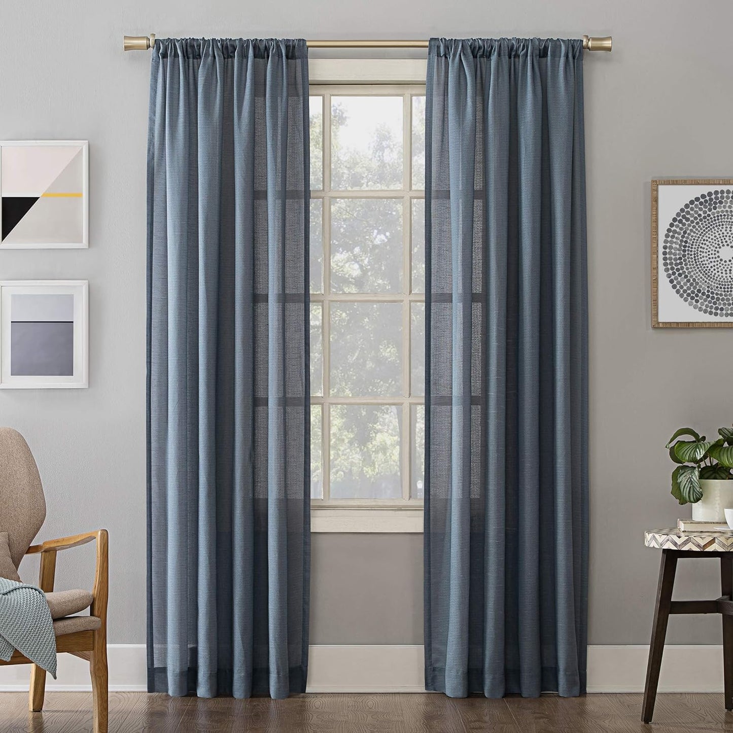No. 918 Amalfi Linen Blend Textured Semi-Sheer Rod Pocket Curtain Panel, 54" X 84", Ivory  No. 918 Denim Blue 54 In X 84 In Panel 