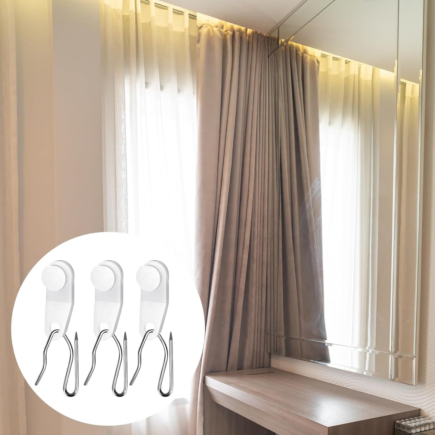 50Sets White Traverse Rod Slides Curtain Track Glider Hooks for Curtains, Drapery Hook for Curtains Traverse Curtain Rods Accessories, Plastic Curtain Hooks and Metal Curtain Hooks Window Curtain