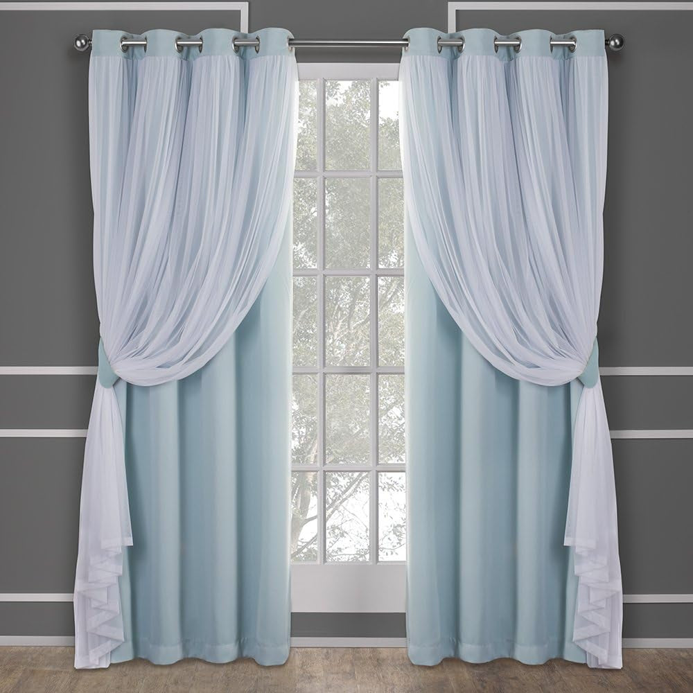 Exclusive Home Catarina Layered Solid Room Darkening Blackout and Sheer Grommet Top Curtain Panel Pair, 52"X84", Rose Blush  Exclusive Home Curtains Aqua 52X108 