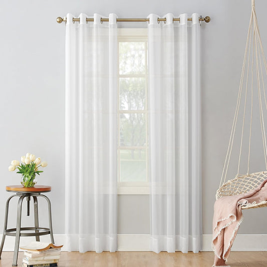 No. 918 Emily Sheer Voile Grommet Curtain Panel, 59" X 95", White  No. 918 White Curtain Panel 59" X 95"