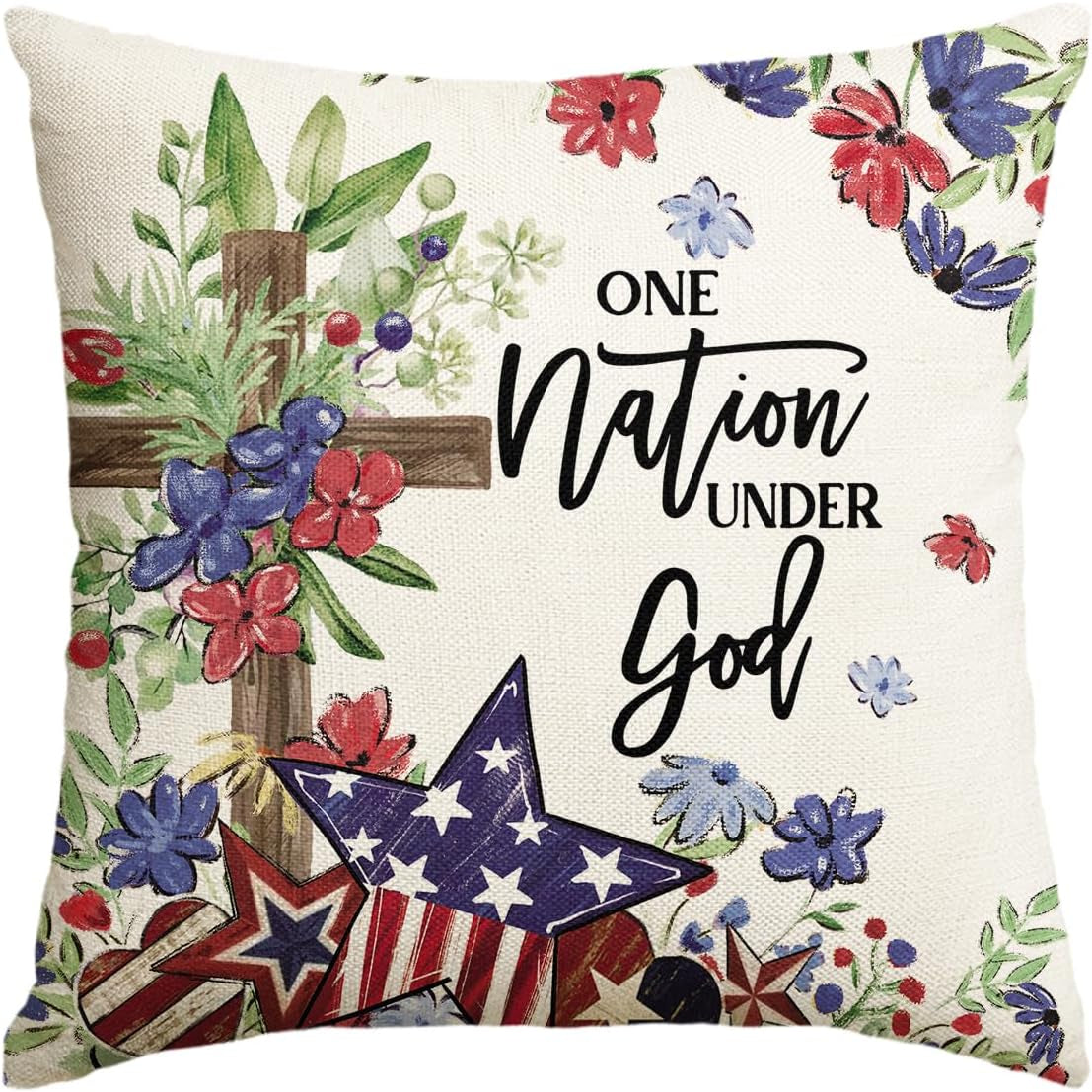AVOIN Colorlife 4Th of July Memorial Day Patriotic Throw Pillow Cover, 12 X 20 Inch Flowers Cross Independence Day American Stars Stripes Decoration for Sofa Couch