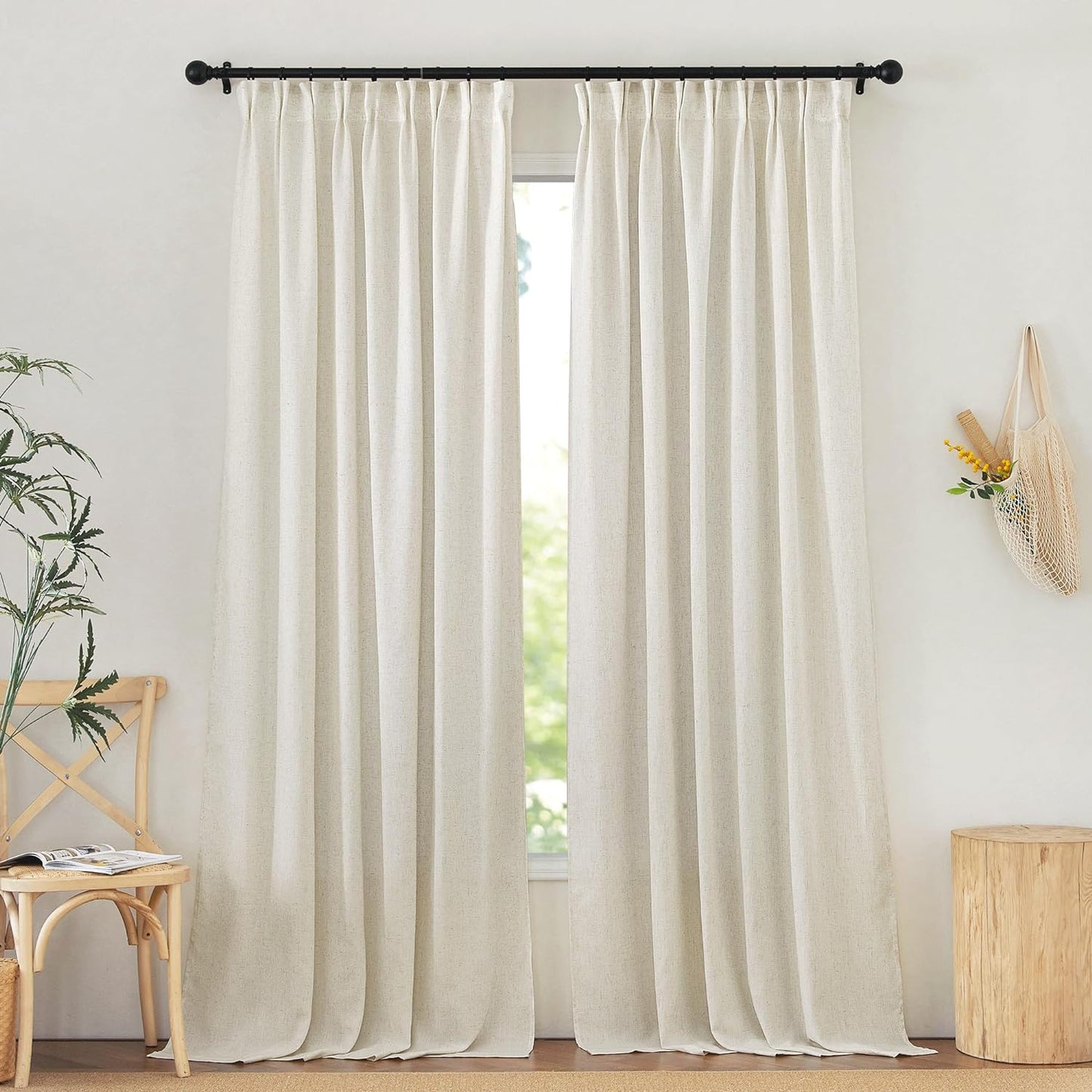 NICETOWN Natural Linen Curtains for Bedroom, Back Tab & Rod Pocket with Pleat Tab Privacy Added Curtains & Drapes with Light Filtering Window Treatments for Living Room, W52 X L95, 2 Panels  NICETOWN   