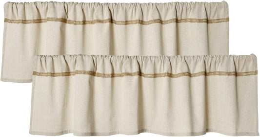 2 Pack Cotton Linen Valance for Windows with Burlap Lace Trim Rustic Farmhouse 12 Inch Kitchen Valance Rod Pocket Neutral Short Curtain Topper Window Treatment