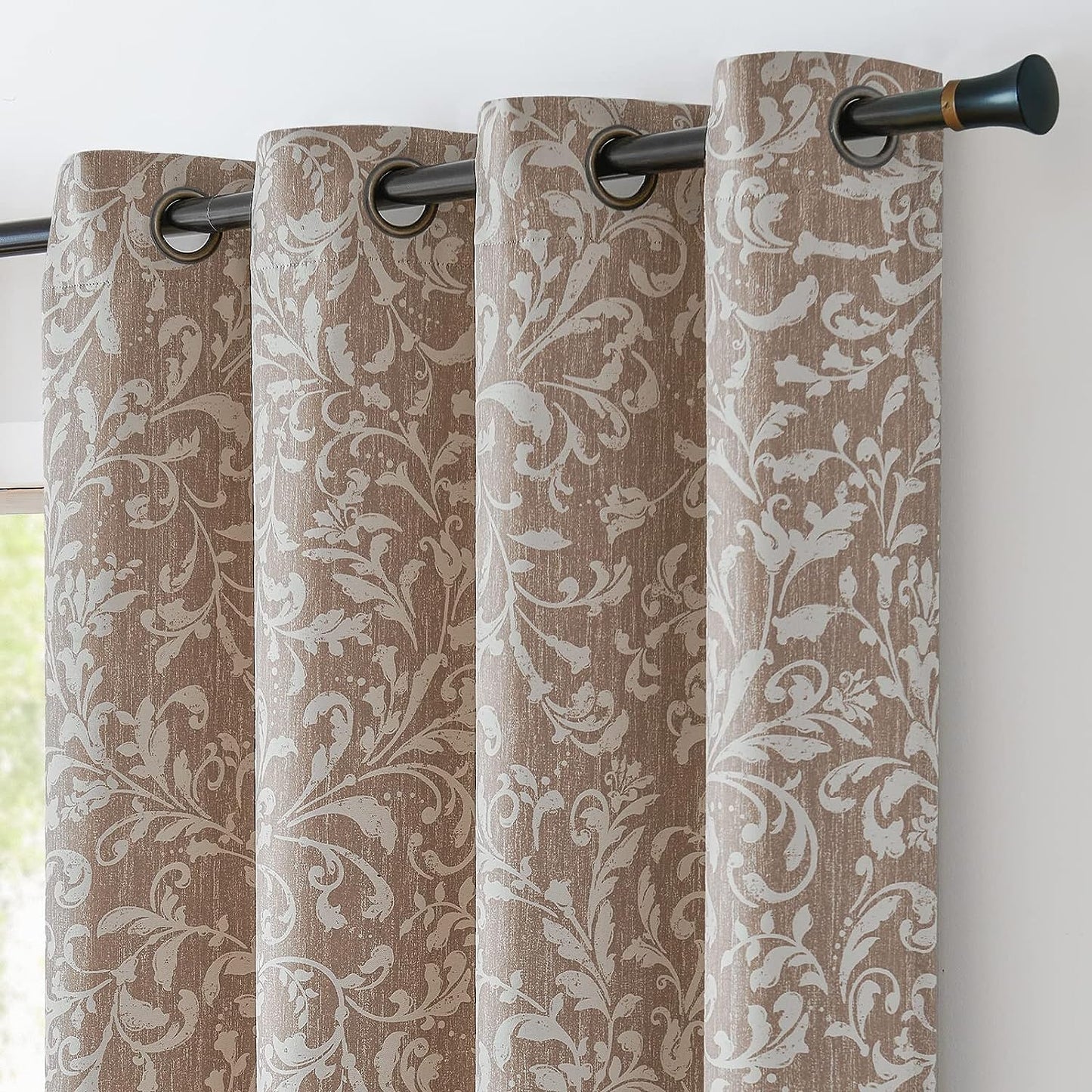 Jinchan 80% Blackout Curtains for Living Room, Farmhouse Drapes with Scroll Floral Patterned for Bedroom, Grommet Top Thermal Insulated Curtains, Vintage Country Curtain 84 Inch Length 2 Panels Blue  CKNY HOME FASHION B | Floral Taupe 80 Blackout 108"L 