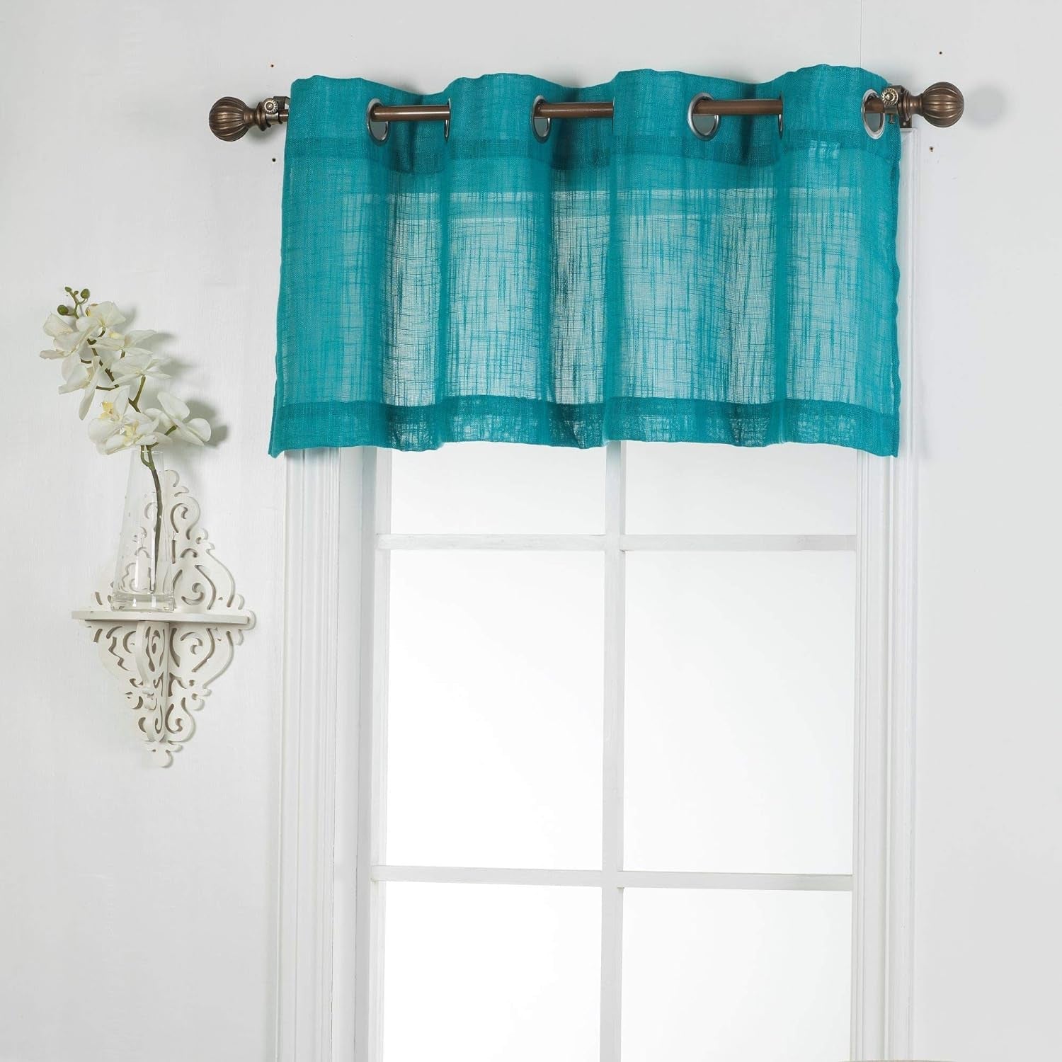 1 Piece Linen Look Semi Sheer Grommet Top Window Treatment Kitchen Curtain Valance (52" W X 18" L, White)