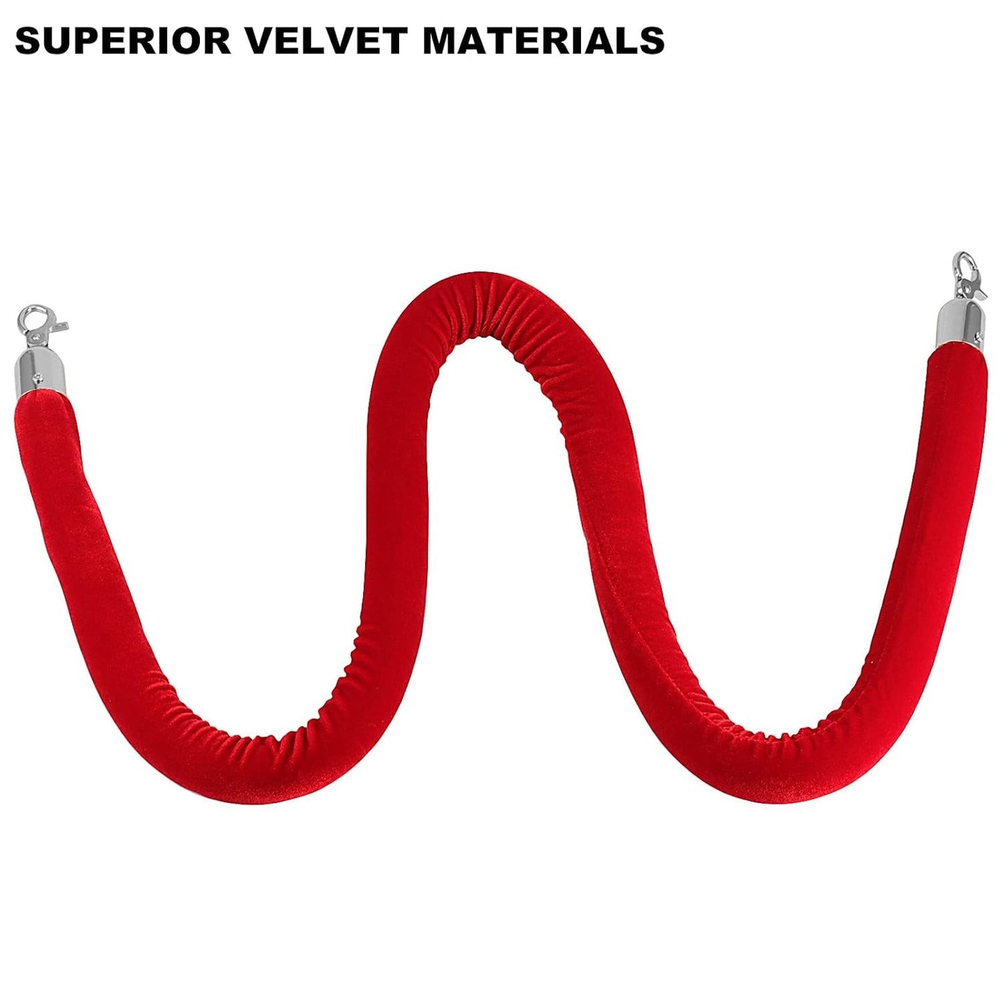 4 Pack 6.6 Feet 1-1/4 Inch Dia. Red Velvet Rope with Stainless Steel Silver Hooks, Premium Crowd Control Stanchion Rope for Hotels, Cinemas, Theaters, Opening Ceremony and Concert Venues