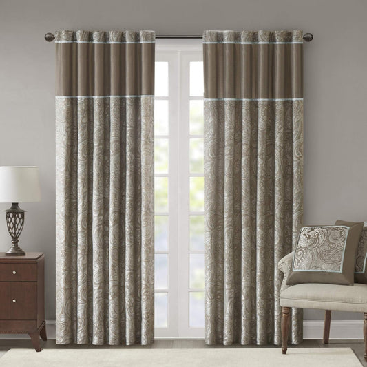 Madison Park Aubrey Faux Silk Paisley Jacquard, Rod Pocket Curtain for Living Room, Kitchen, Bedroom and Dorm, 50 in X 95 In, Taupe/Blue  Madison Park Taupe Panel Pair 108"X50" 2Pcs 