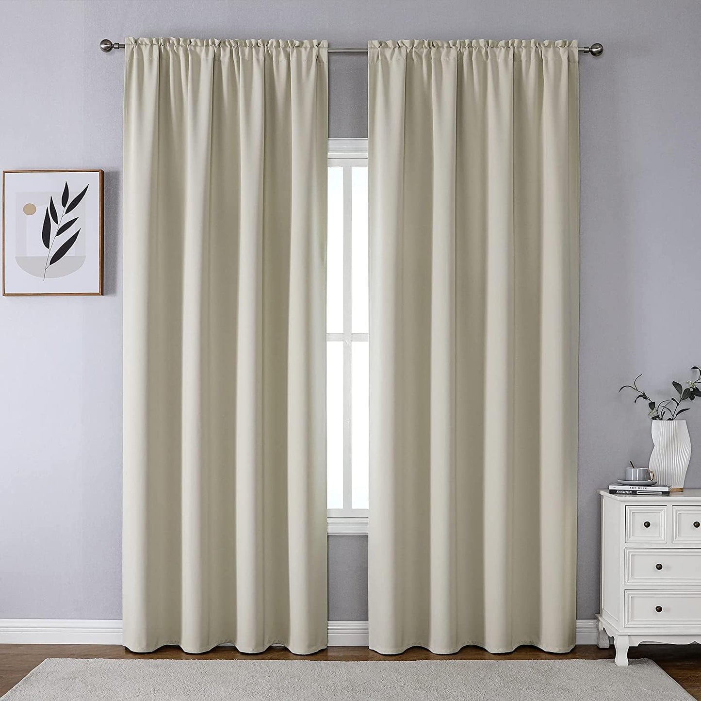 CUCRAF Blackout Curtains 84 Inches Long for Living Room, Light Beige Room Darkening Window Curtain Panels, Rod Pocket Thermal Insulated Solid Drapes for Bedroom, 52X84 Inch, Set of 2 Panels  CUCRAF Light Beige 52W X 90L Inch 2 Panels 