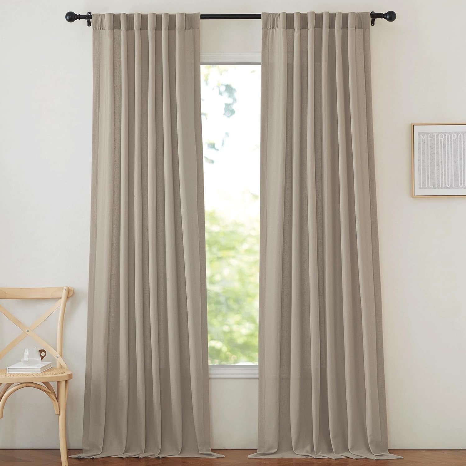 NICETOWN Taupe Thick Linen Curtains 96 Inches Long, Pinch Pleated Flax Linen Curtains Privacy Added Window Treatments with Light Filtering Drapes for Bedroom/Living Room, W50 X L96, 2 Panels  NICETOWN   