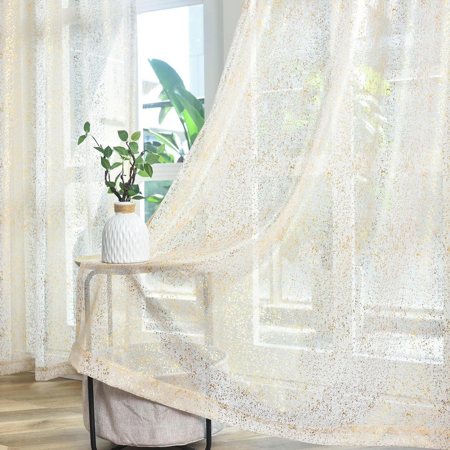 Silver Sheer Curtains 84 Inch Long - Chic Sparkle Curtains for Living Room, Rod Pocket Glitter Sheer Curtains for Windows Privacy Silver Grey Sheer Panels, 52 X 84 Inch, 2 Panels, Silver Gray  TERLYTEX Gold Taupe W52 X L84 Inch|Pair 