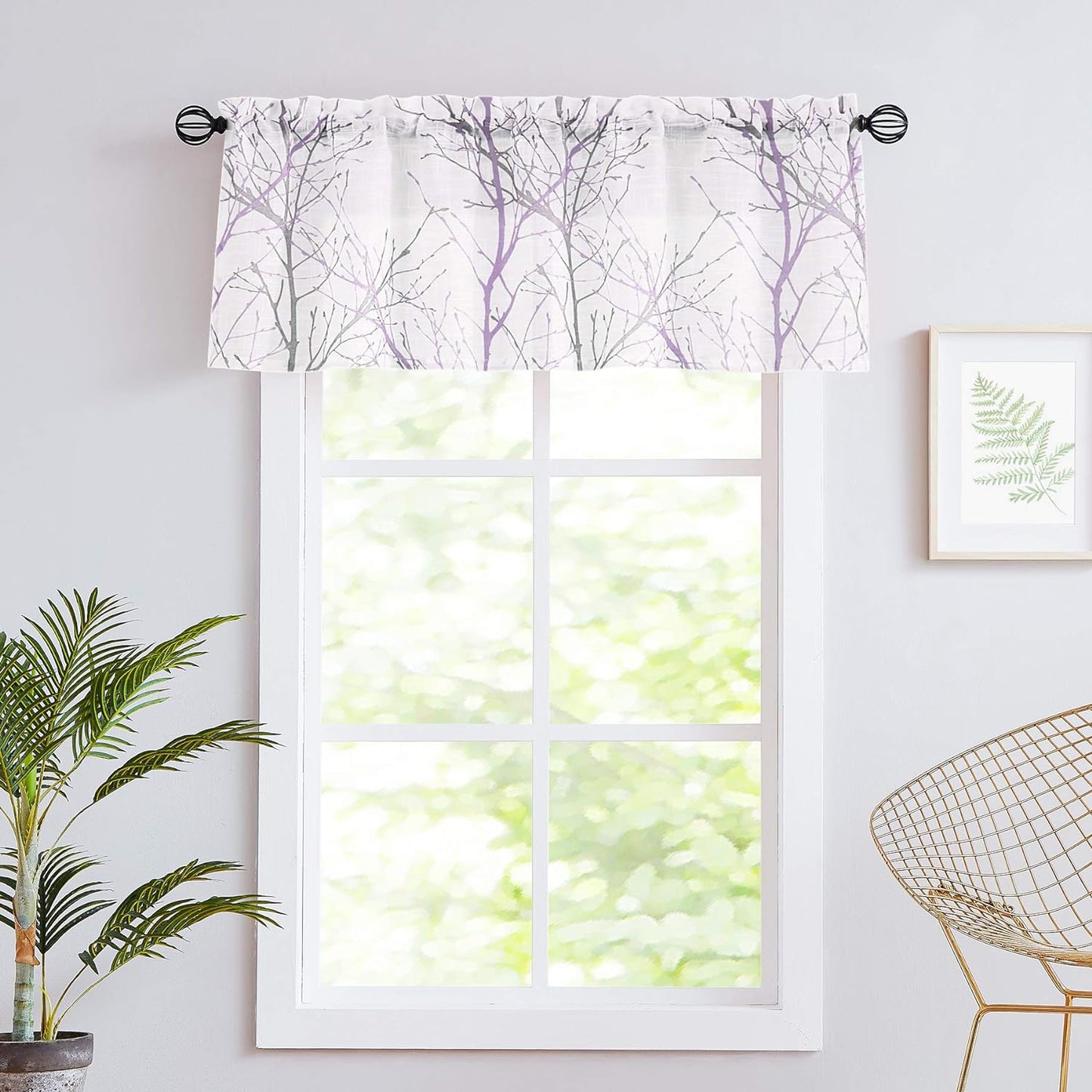 FMFUNCTEX Blue White Curtains for Kitchen Living Room 72“ Grey Tree Branches Print Curtain Set for Small Windows Linen Textured Semi-Sheer Drapes for Bedroom Grommet Top, 2 Panels  Fmfunctex Lilac 50" X 18" 1Pc 