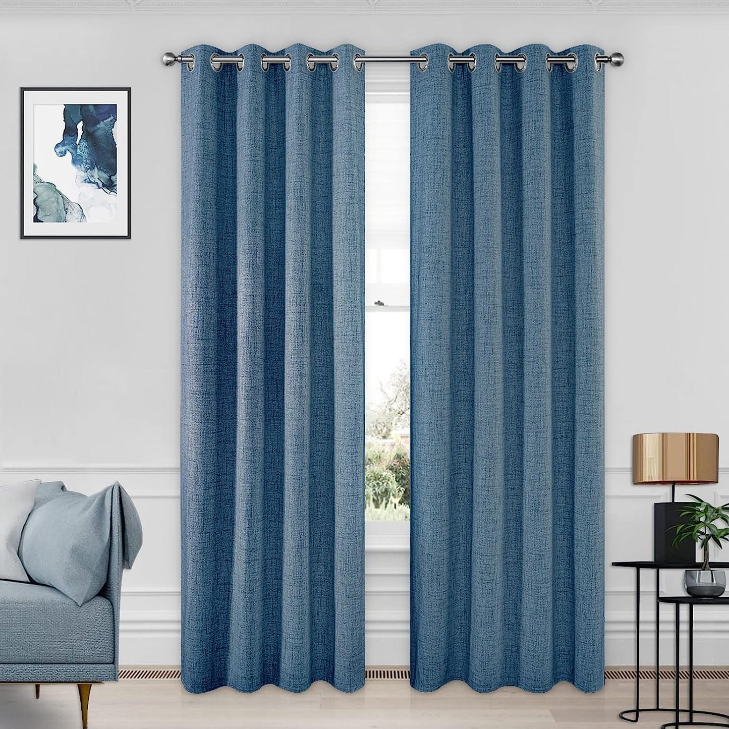 CUCRAF Full Blackout Window Curtains 84 Inches Long,Faux Linen Look Thermal Insulated Grommet Drapes Panels for Bedroom Living Room,Set of 2(52 X 84 Inches, Light Khaki)  CUCRAF Sky Blue 52 X 84 Inches 