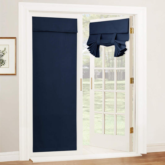 RYB HOME Blackout Door Curtains - Self Sticky Tricia Window Door Shades Thermal Insulated Light Block French Door Curtain Energy Efficient Double Door Blind, W 26 X L 69 Inches, Navy, 1 Panel  RYB HOME   