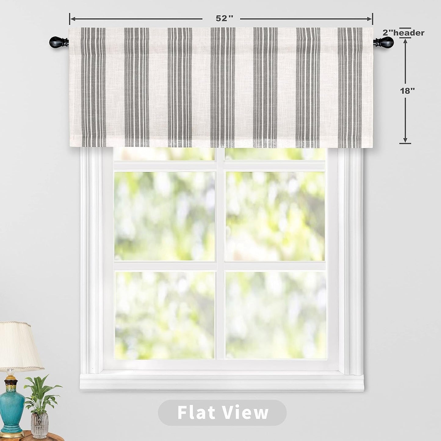 Driftaway Chris Vertical Striped Pattern Linen Blend Thermal Insulated Blackout Linen Window Curtain Valance Rod Pocket Lined Single 52 Inch by 18 Inch plus 2 Inch Header Jade Gray