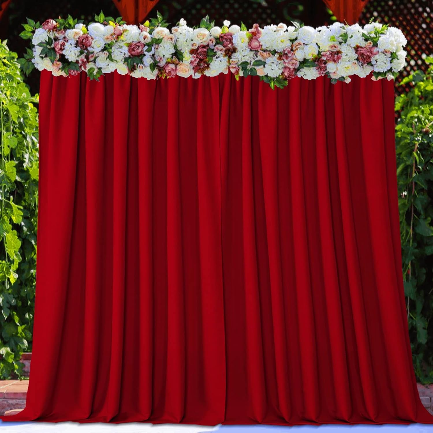 Joydeco White Curtains Backdrop for Wedding Parties, Photo Backdrop Curtains for Wedding Decorations Birthday, Wrinkle Free Polyester 5Ft X 10Ft Fabric Drape 2 Panels with Rod Pockets  Joydeco Red 5Ft X 10Ft X 2 Panels 