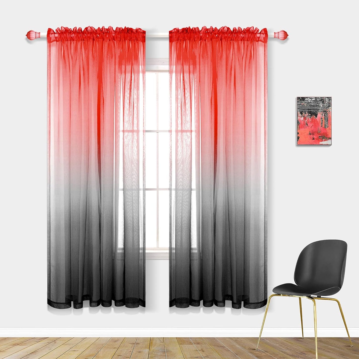 Spring Sheer Curtains for Living Room with Rod Pocket Window Treatments Decor 84 Inch Length Bedroom Curtain Set of 2 Panels Yellow and Grey Gray  PITALK TEXTILE Red And Black 52X63 