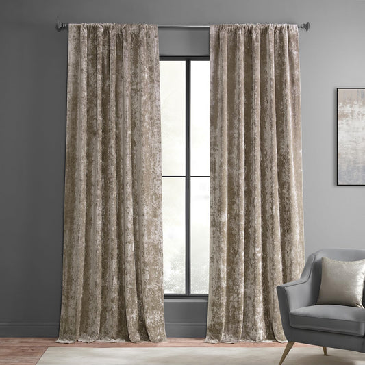 HPD Half Price Drapes Lush Crush Velvet Curtains - Room Darkening Curtain 96 Inches Long for Bedroom & Living Room, Luxury Look, Rod Pocket Design, (1 Panel), 50W X 96L, Taupe  Exclusive Fabrics & Furnishings Taupe 50W X 108L 