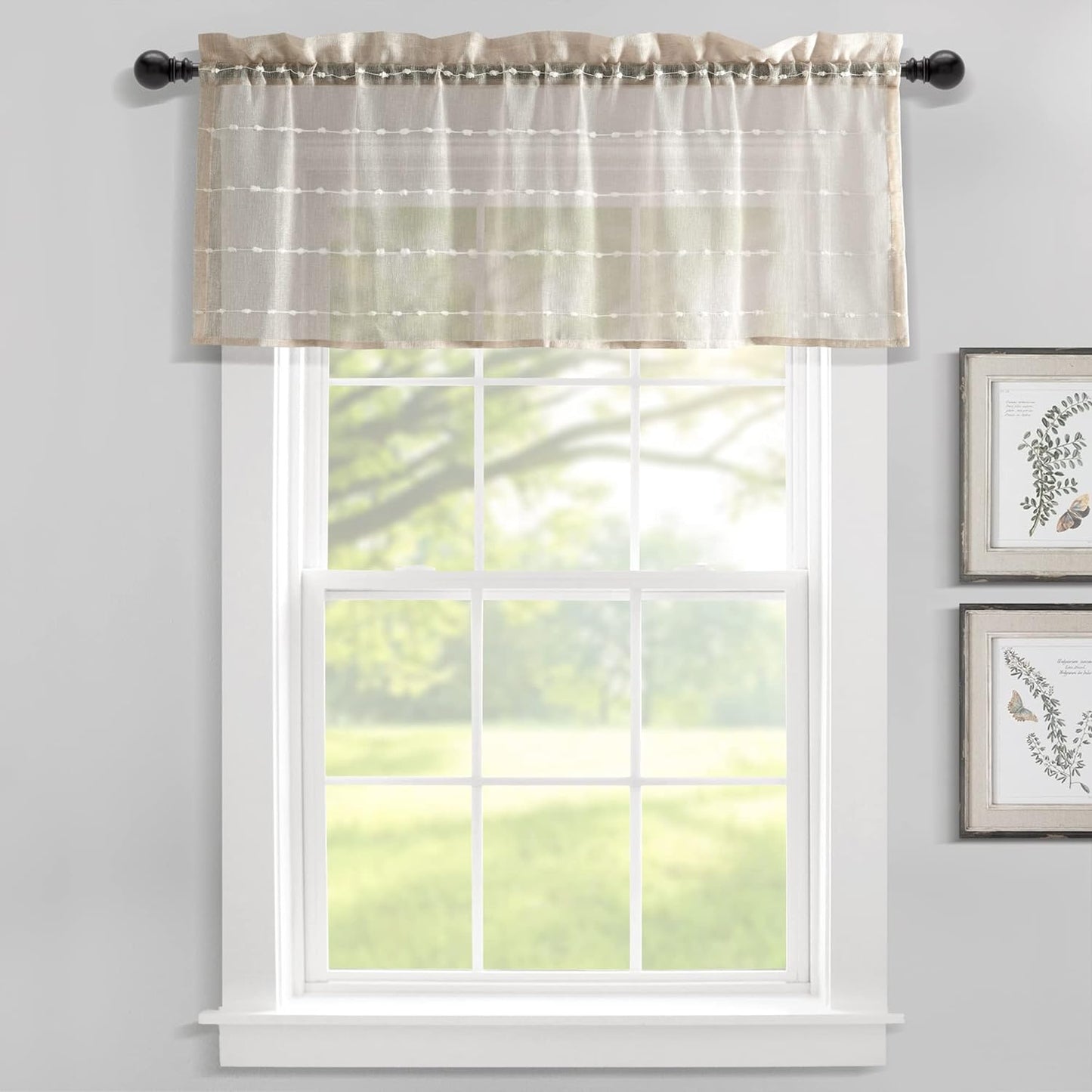 Lush Decor Farmhouse Textured Grommet Sheer Window Curtain Panel Pair, 38"W X 95"L, Gray  Triangle Home Fashions Neutral Single Valance