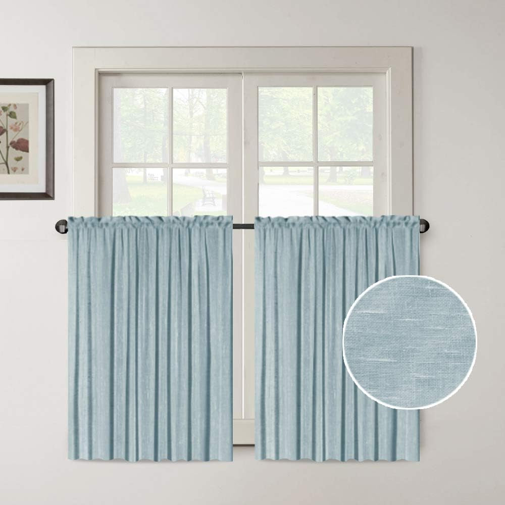 Turquoize Elegant Linen French Door Curtains Light Filtering Curtain Panels Rod Pocket Linen Panel for Glass Door with Tie-Back Privacy Assured Semi Sheer Door Panels, 52"W by 72"L, 2 Panels, Natural  Turquoize Teal W52 L40 