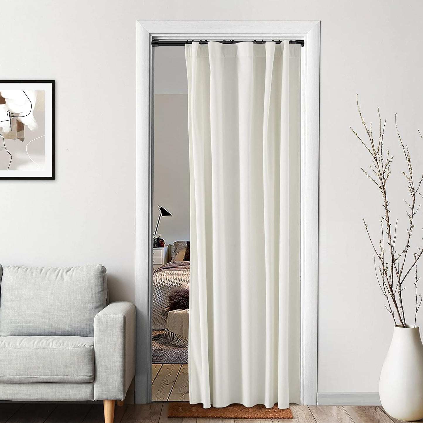 XTMYI Velvet Blackout Door Curtain Panels for Bedroom,Thermal Insulated Winter Warm Back Tab Rod Pocket Black Out Cover Doorway Curtains Privacy/Window Drapes,80 Inch Length  XTMYI TEXTILE Ivory 52X80 