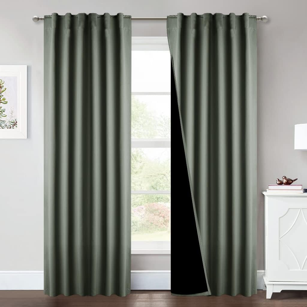 NICETOWN 100% Blackout Window Curtain Panels, Cold and Full Light Blocking Drapes with Black Liner for Nursery, 84 Inches Drop Thermal Insulated Draperies (Pure White, 2 Pieces, 52 Inches Wide)  NICETOWN Dark Mallard W52 X L84 