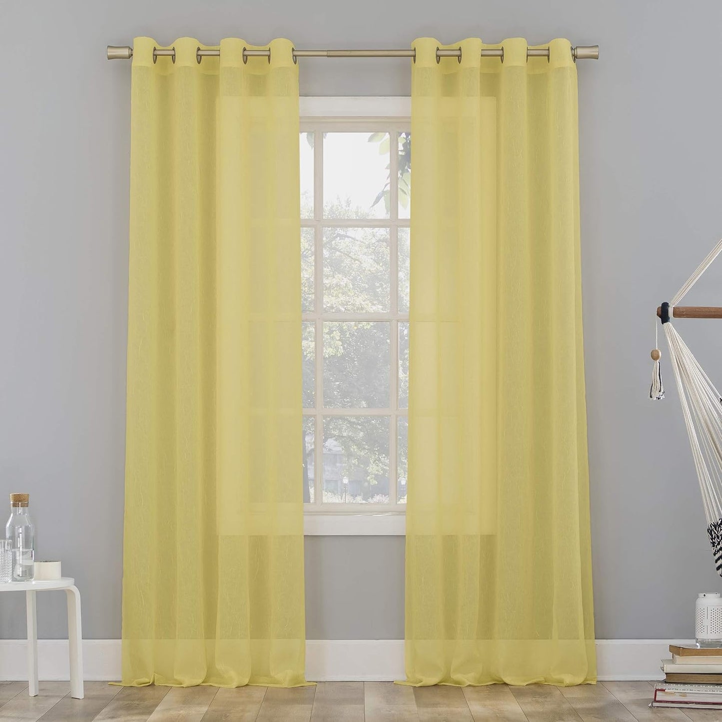 No. 918 Erica Crushed Sheer Voile Grommet Curtain Panel 84.00" X 51.00"  No. 918 Yellow 51" X 63" Panel 