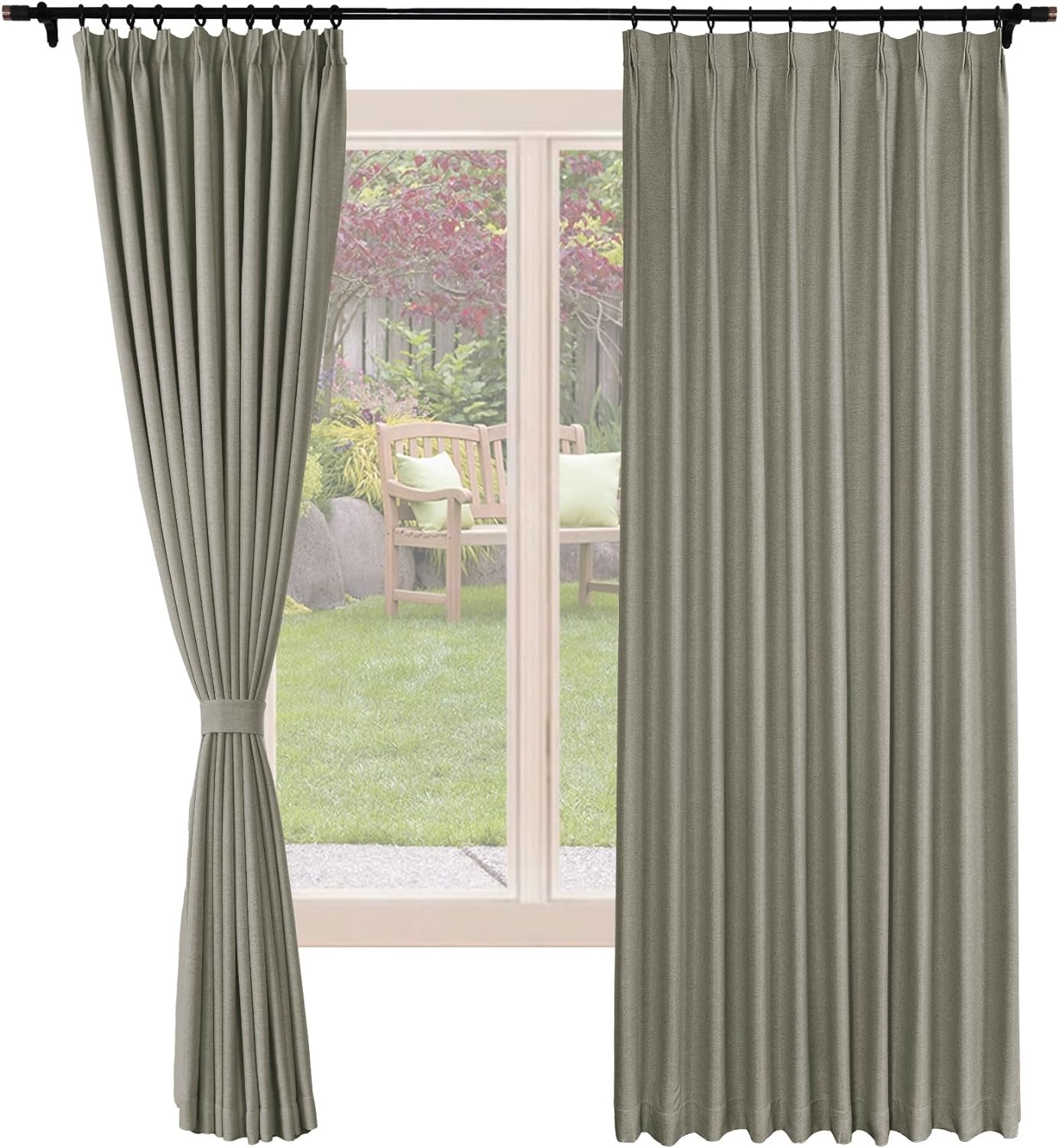 Frelement Blackout Curtains Natural Linen Curtains Pinch Pleat Drapery Panels for Living Room Thermal Insulated Curtains, 52" W X 63" L, 2 Panels, Oasis  Frelement 05 Dark Grey (84Wx96L Inch)*2 