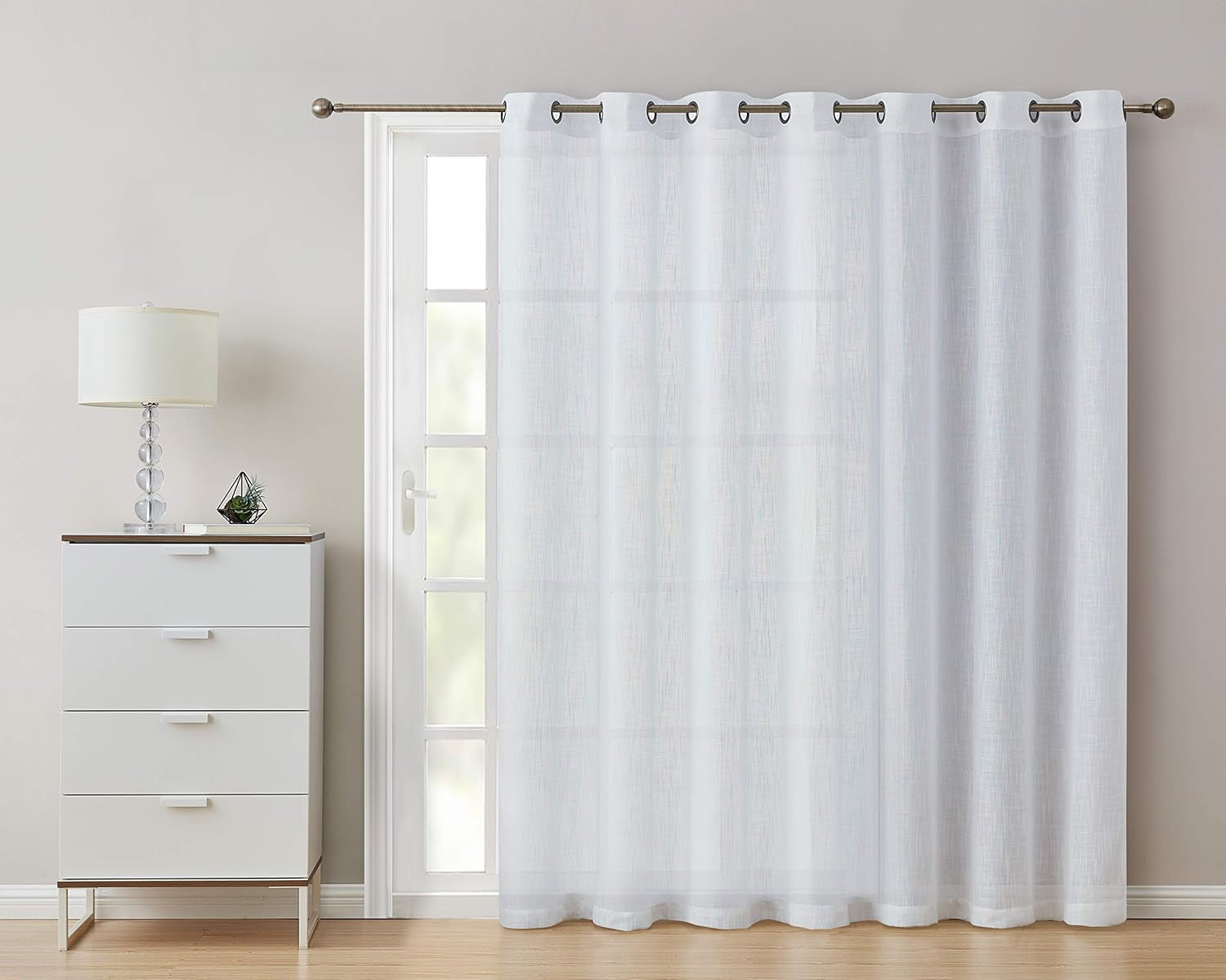 HLC.ME Faux Linen Semi Sheer Extra Wide Light Filtering Patio Door Grommet Curtain Panel for Sliding Glass Doors - White - 100 W X 84 Inch Long  HLC.ME   
