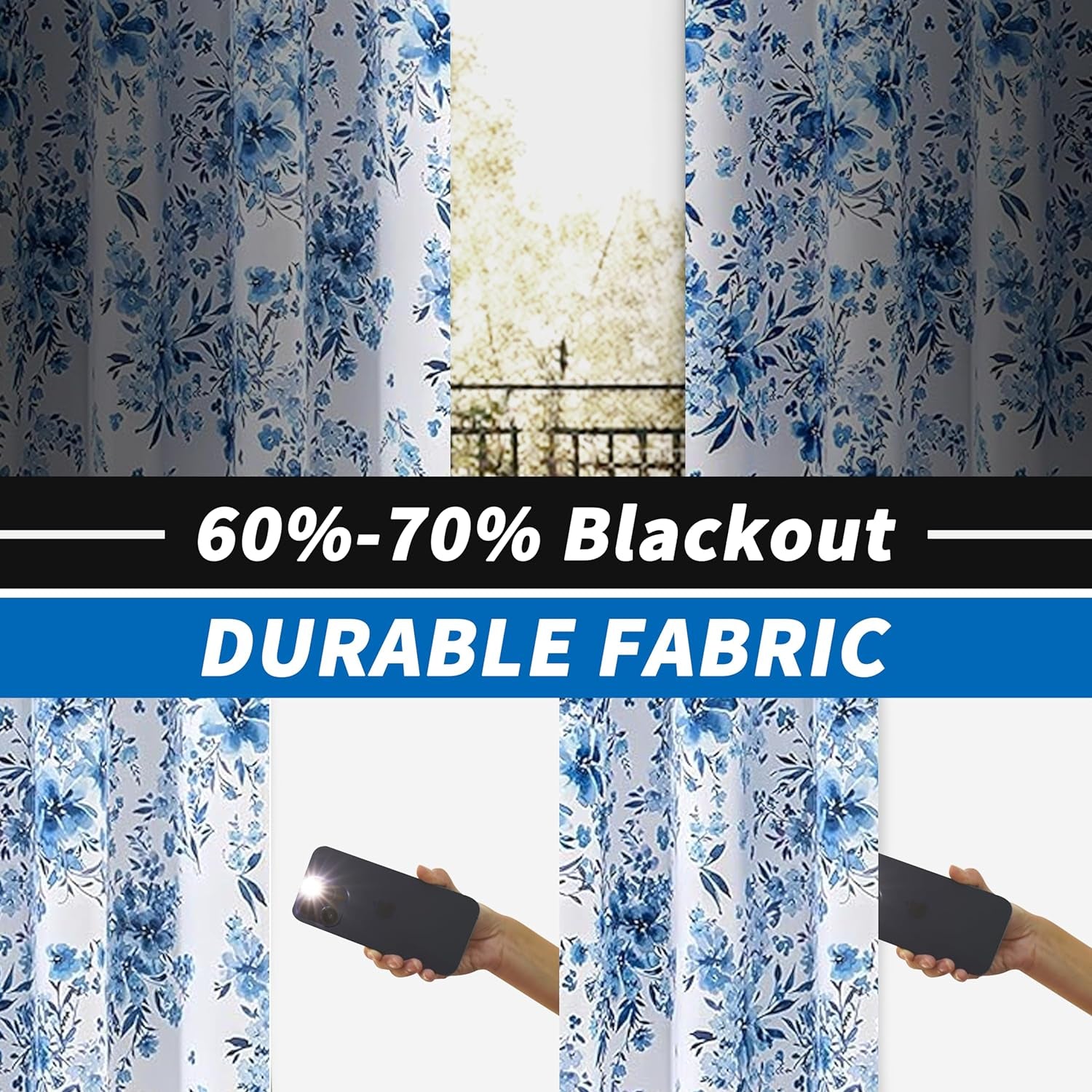 Driftaway Aubree Weeping Flower Print Thermal Room Darkening Privacy Window Curtain for Bedroom Living Room Rod Pocket 2 Panels 52 Inch by 84 Inch Blue  DriftAway   