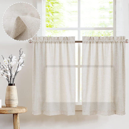 Jinchan Beige Kitchen Curtains Linen Tier Curtains 24 Inch Farmhouse Cafe Curtains Light Filtering Small Window Curtains Flax Country Rustic Rod Pocket Bathroom Laundry Room RV 2 Panels Crude  CKNY HOME FASHION Beige 24L 