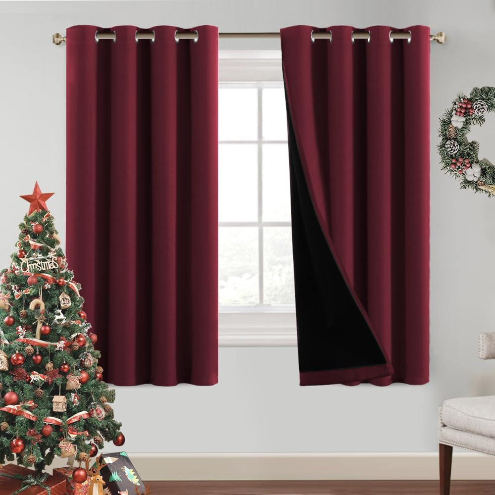 Princedeco 100% Blackout Curtains 84 Inches Long Pair of Energy Smart & Noise Blocking Out Drapes for Baby Room Window Thermal Insulated Guest Room Lined Window Dressing(Desert Sage, 52 Inches Wide)  PrinceDeco Burgundy Red 52"W X63"L 