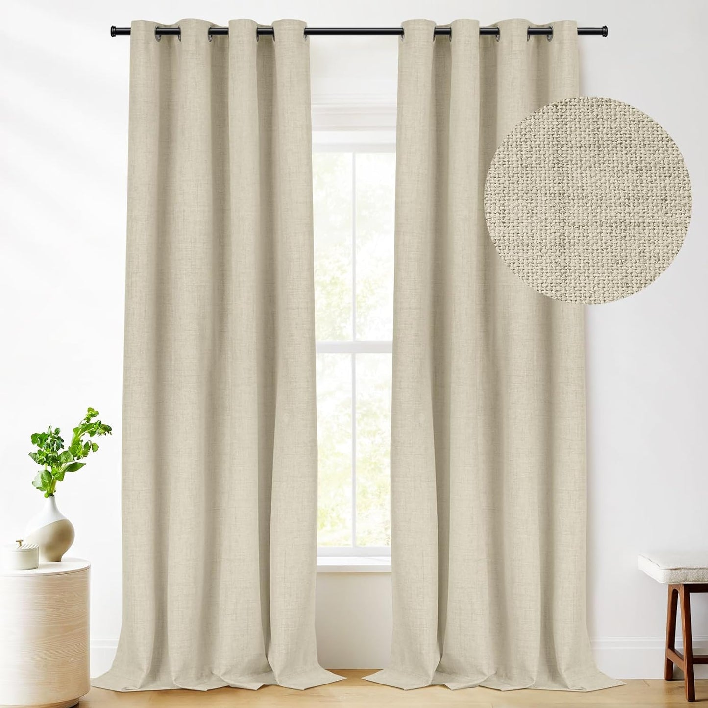 RHF Blackout Curtains 84 Inch Length 2 Panels Set, Primitive Linen Look, 100% Blackout Curtains Linen Black Out Curtains for Bedroom Windows, Burlap Grommet Curtains-(50X84, Oatmeal)  Rose Home Fashion Natural Flax W50 X L96 