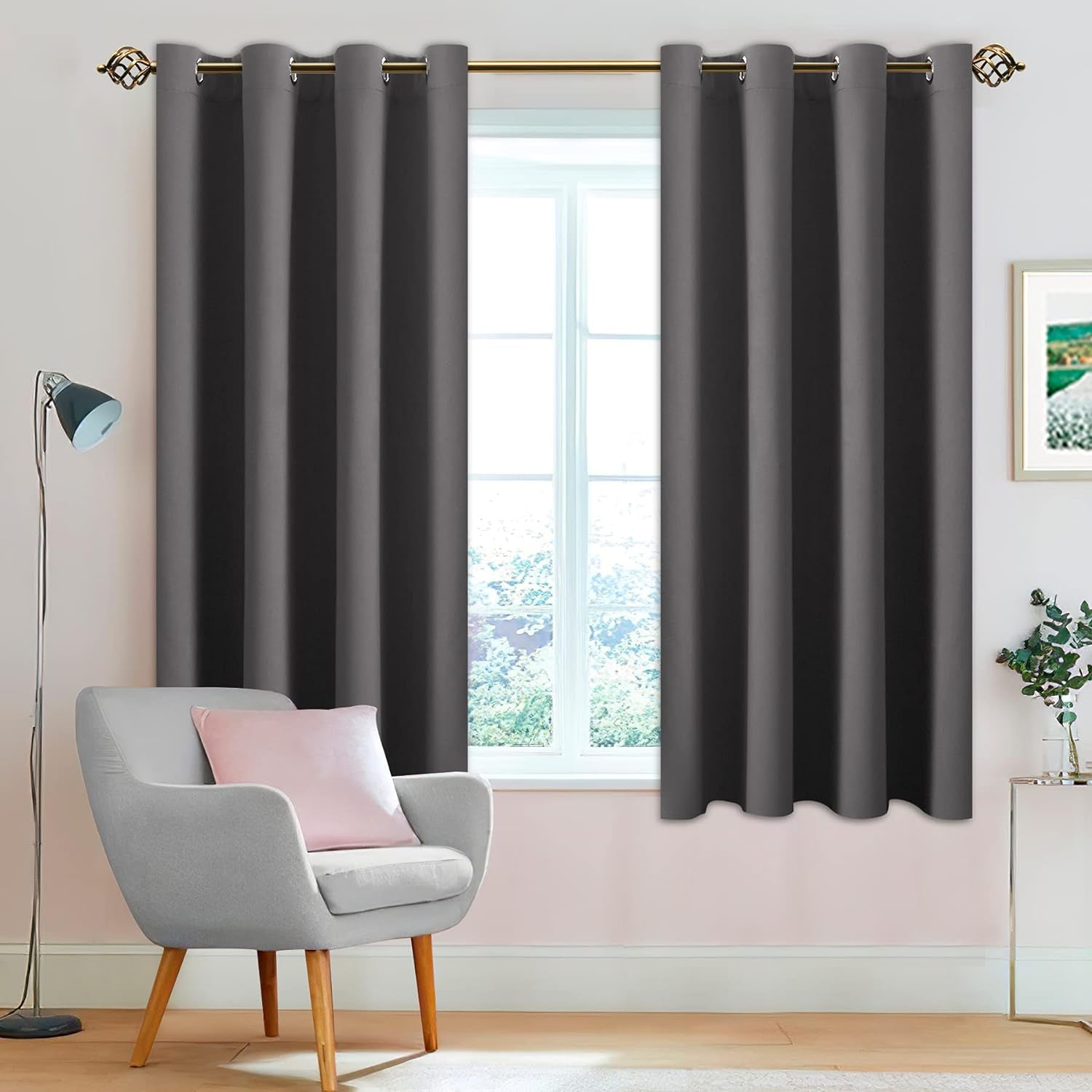 LUSHLEAF Blackout Curtains for Bedroom, Solid Thermal Insulated with Grommet Noise Reduction Window Drapes, Room Darkening Curtains for Living Room, 2 Panels, 52 X 63 Inch Grey  SHEEROOM   