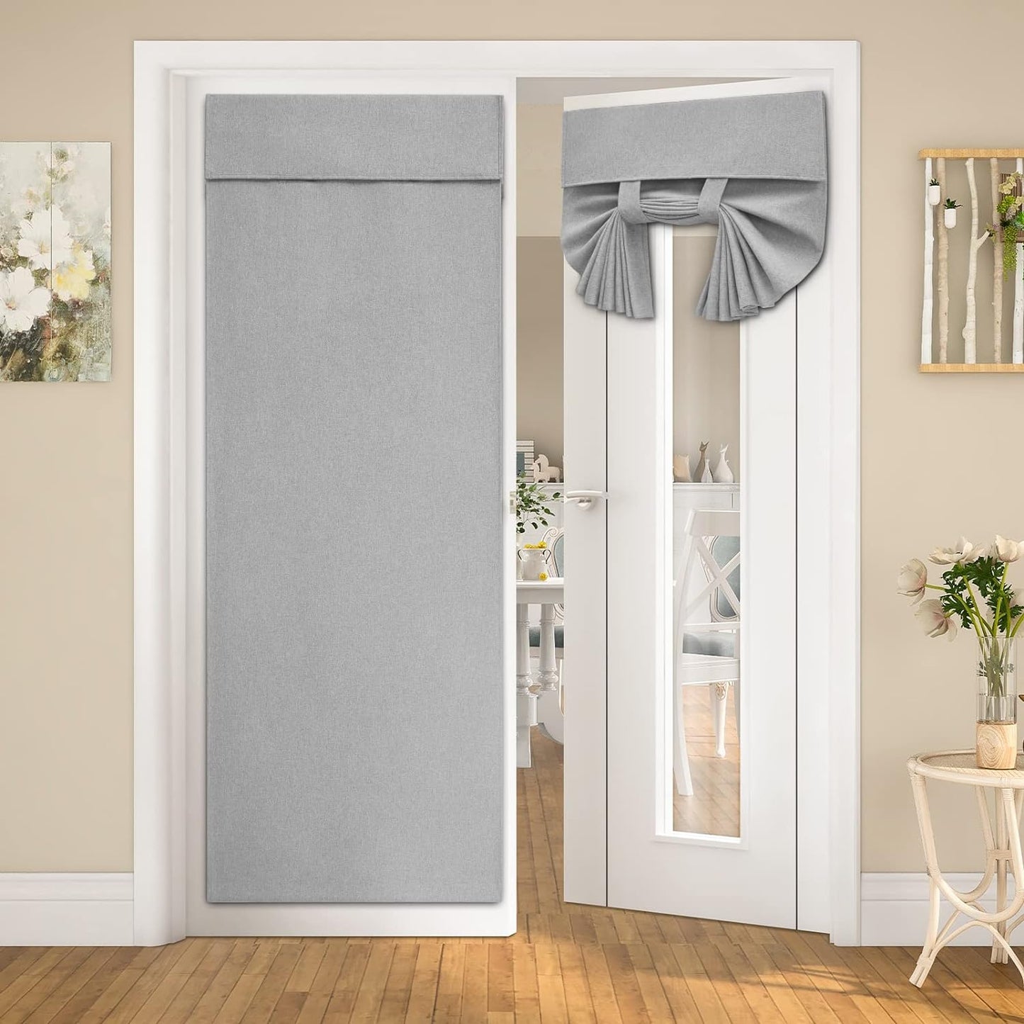 HOMEIDEAS Natural Linen French Door Curtains, Privacy Door Window Curtains Panel, French Door Shade for Door Window, Thermal Insulated Door Window Covering for Bedroom, W26 X L40 Inch, 1 Panel  HOMEIDEAS Light Grey 1 Panel-W26" X L68" 