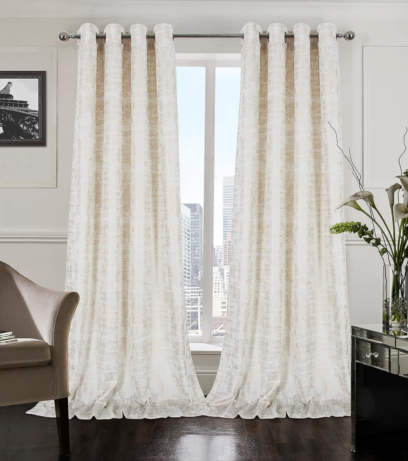 Always4U Soft Velvet Curtains 95 Inch Length Luxury Bedroom Curtains Gold Foil Print Window Curtains for Living Room 1 Panel White  always4u White (Gold Print) 2 Panels: 52''W*108''L 