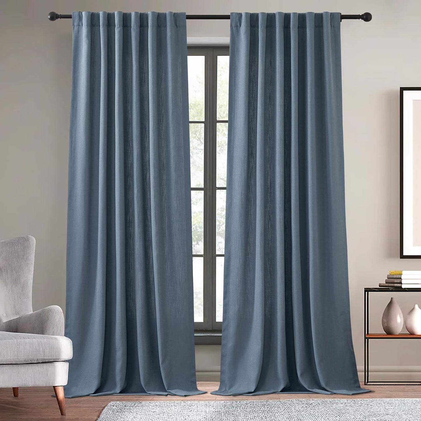 KGORGE Thick Faux Linen Weave Textured Curtains for Bedroom Light Filtering Semi Sheer Curtains Farmhouse Decor Pinch Pleated Window Drapes for Living Room, Linen, W 52" X L 96", 2 Pcs  KGORGE Denim W 52 X L 84 | Pair 