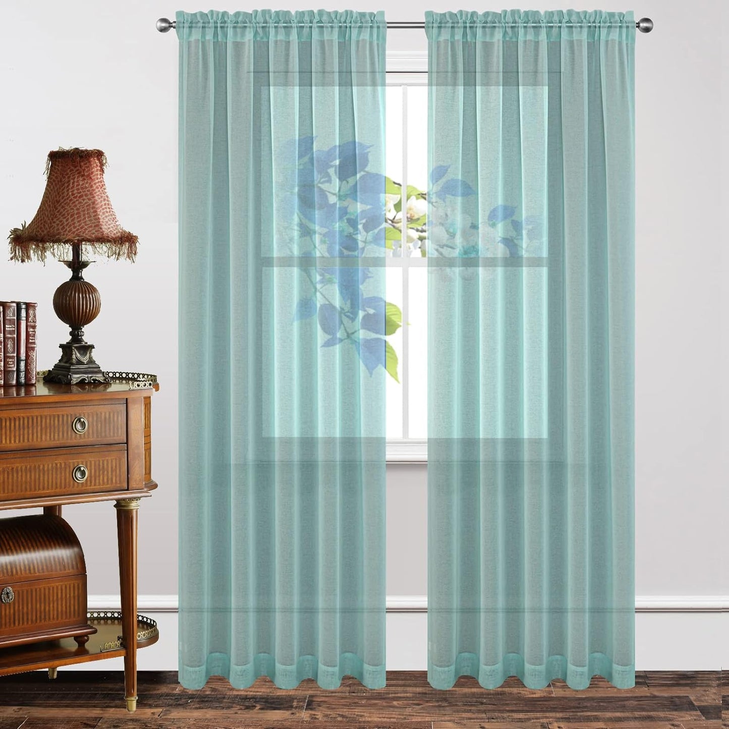 Joydeco White Sheer Curtains 63 Inch Length 2 Panels Set, Rod Pocket Long Sheer Curtains for Window Bedroom Living Room, Lightweight Semi Drape Panels for Yard Patio (54X63 Inch, off White)  Joydeco Teal Blue 54W X 84L Inch X 2 Panels 