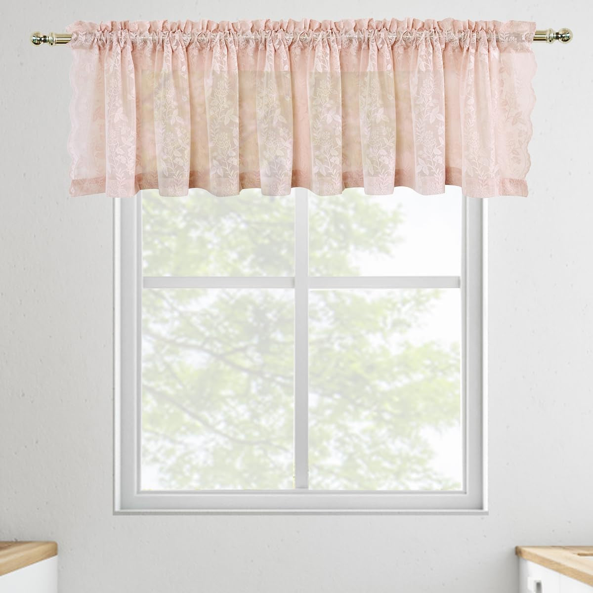 FINECITY Lace Curtains Country Rustic Floral Sheer Curtains for Living Room 72 Inch Length Drapes Vintage Floral Pattern Farmhouse Privacy Light Filtering Sheer Curtain 2 Panels, 52 X 72 Inch, Grey  Keyu Textile Blush Pink W52 X L18 Inch 