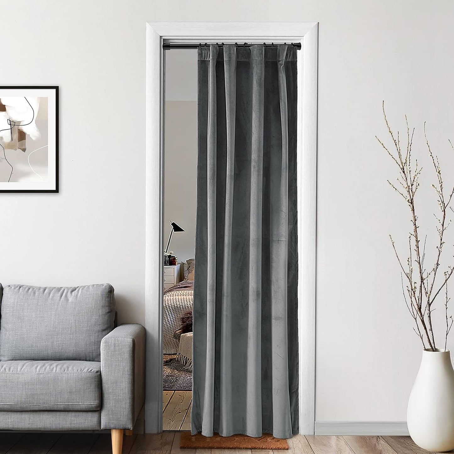 XTMYI Velvet Blackout Door Curtain Panels for Bedroom,Thermal Insulated Winter Warm Back Tab Rod Pocket Black Out Cover Doorway Curtains Privacy/Window Drapes,80 Inch Length  XTMYI TEXTILE Grey 38X80 