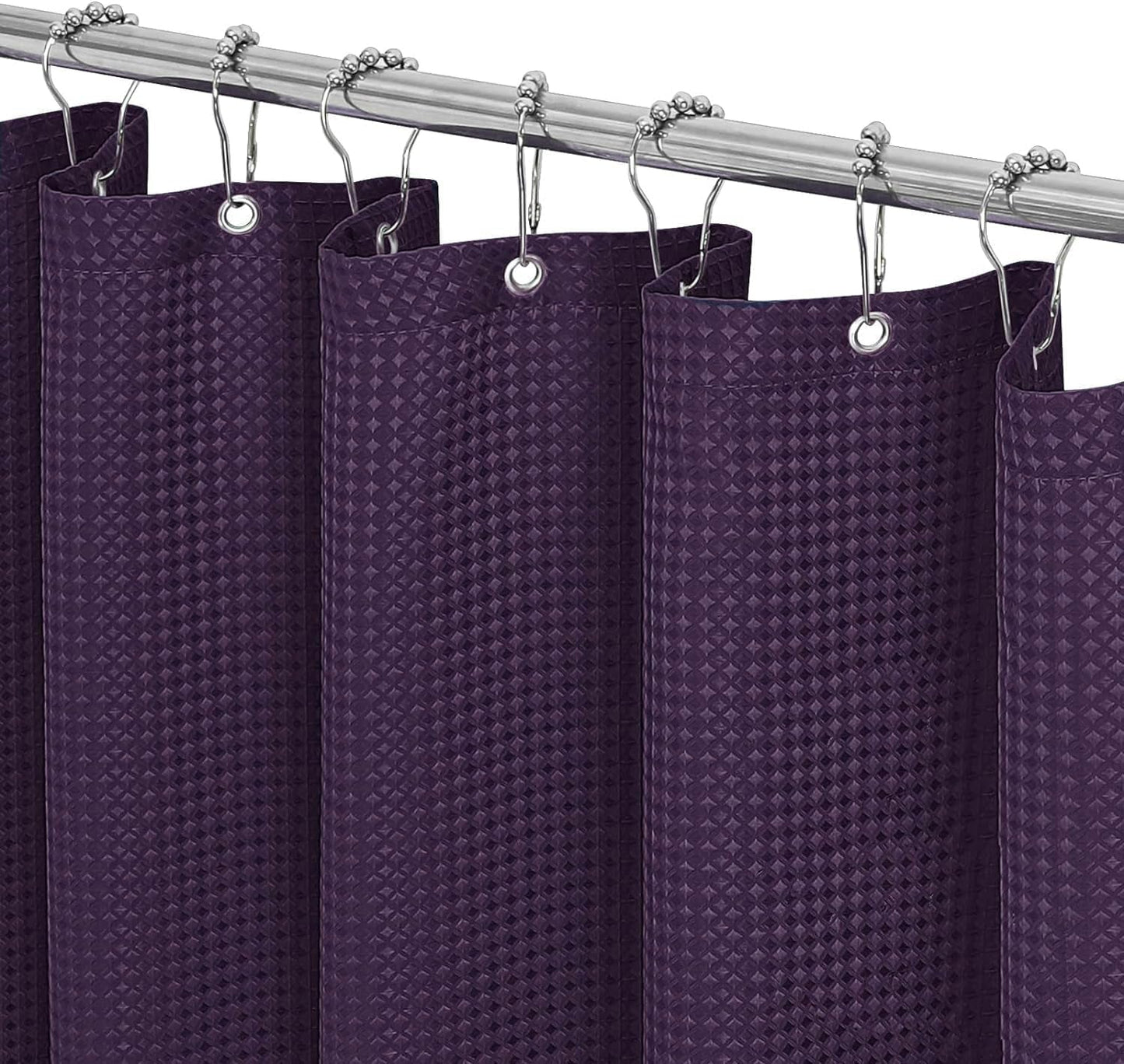 Purple Waffle Weave Shower Curtain - Fabric Shower Curtains for Bathroom,Soft Cloth & Hotel Quality, Rust Resistant Grommets Weighted Bottom Hem, 72Wx72H (Purple)