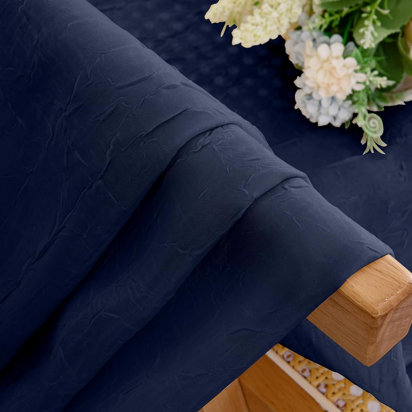 Crushed Sheer White Curtains 63 Inch Length 2 Panels, Light Filtering Solid Crinkle Voile Short Sheer Curtian for Bedroom Living Room, Each 42Wx63L Inches  Chyhomenyc Navy Blue 42 W X 96 L 