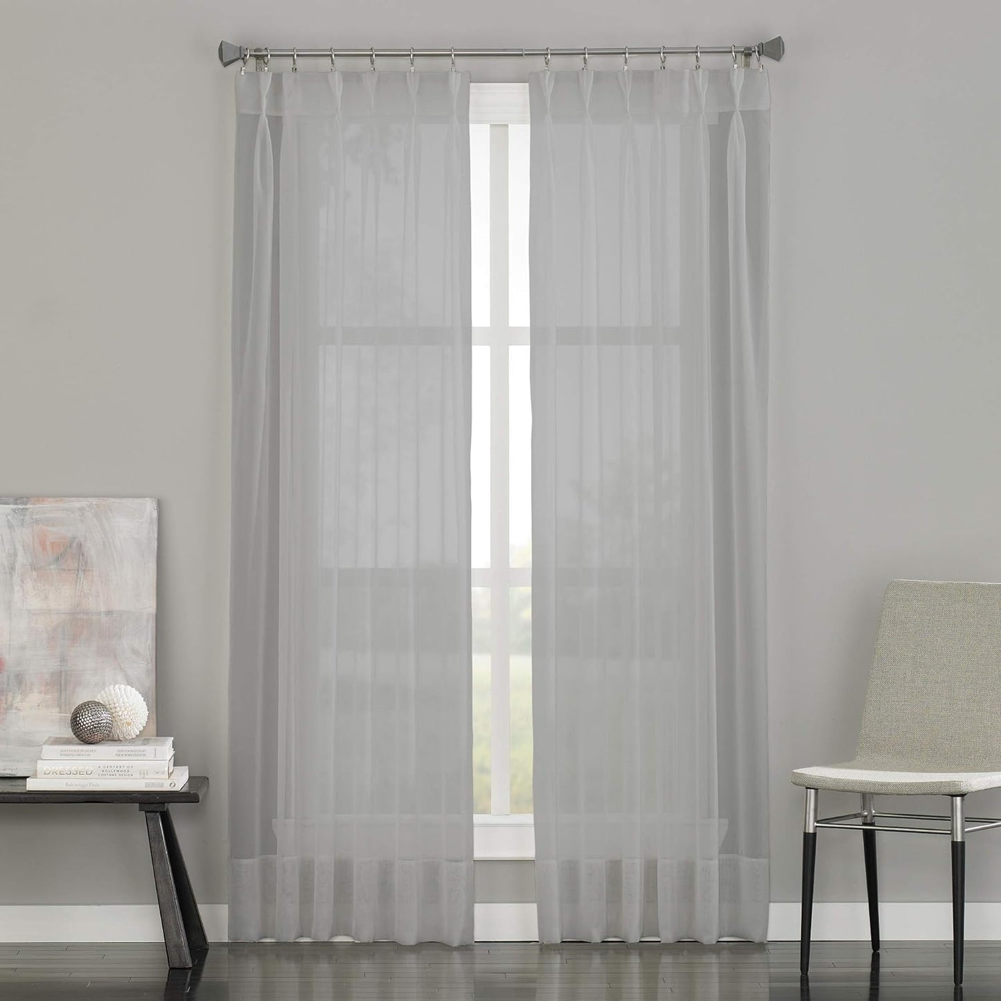 Curtainworks Soho Voile Sheer Pinch Pleat Curtain Panel, 29 by 63", Oyster  CHF Industries Silver 29 In X 144 In 