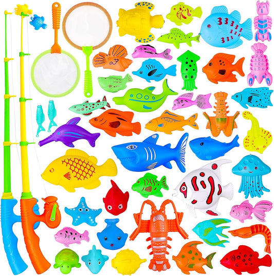 Max Fun Magnetic Fishing Water Toys for Kids Ages 3-5 with Magnet Pole Rod Net, Plastic Floating Fish for Toddler Outdoor Toys, Summer Toys, Bath Toys for Kids Ages 4-8