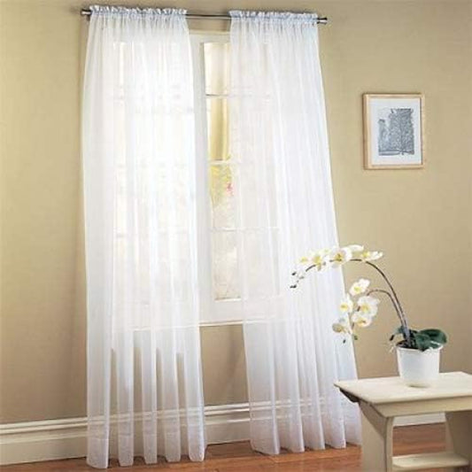 2 Piece Sheer Luxury Curtain Panel Set for Kitchen/Bedroom/Backdrop 84" Inches Long (White )  Jasmine Linen White  