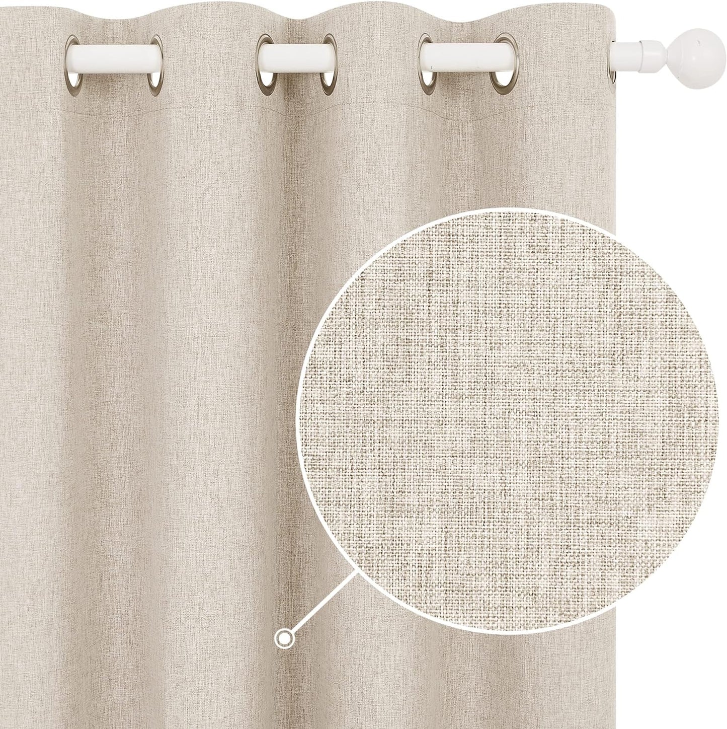 Deconovo Faux Linen Total Blackout Curtains 63 Inches Length, Light Blue, Grommet Thermal Insulated Curtain, Noise Reduction Draperies for Bedroom Living Room, 52" W X 63" L, 1 Pair  DECONOVO Khaki 52Wx72L Inch 
