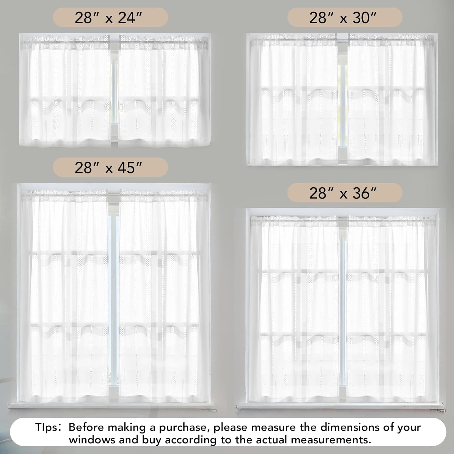Deconovo Sheer Curtains, Short Curtains 45 Inch Length, Floral White Sheer Curtain, Bathroom Small Window Curtains, W28 X L45 Inch, Bohemian Striped, White  Deconovo   