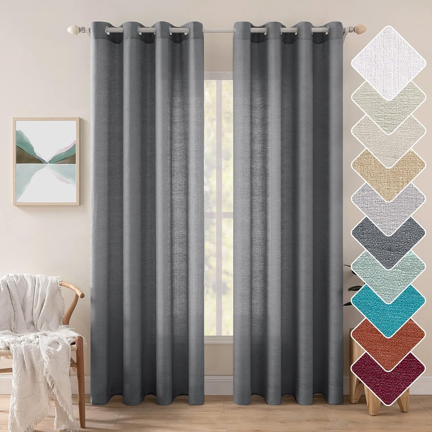 MIULEE Burnt Orange Linen Semi Sheer Curtains 2 Panels for Living Room Bedroom Linen Textured Light Filtering Privacy Window Curtains Terracotta Grommet Drapes Rust Boho Fall Decor W 52 X L 84 Inches  MIULEE Grommet | Dark Grey W52 X L72 
