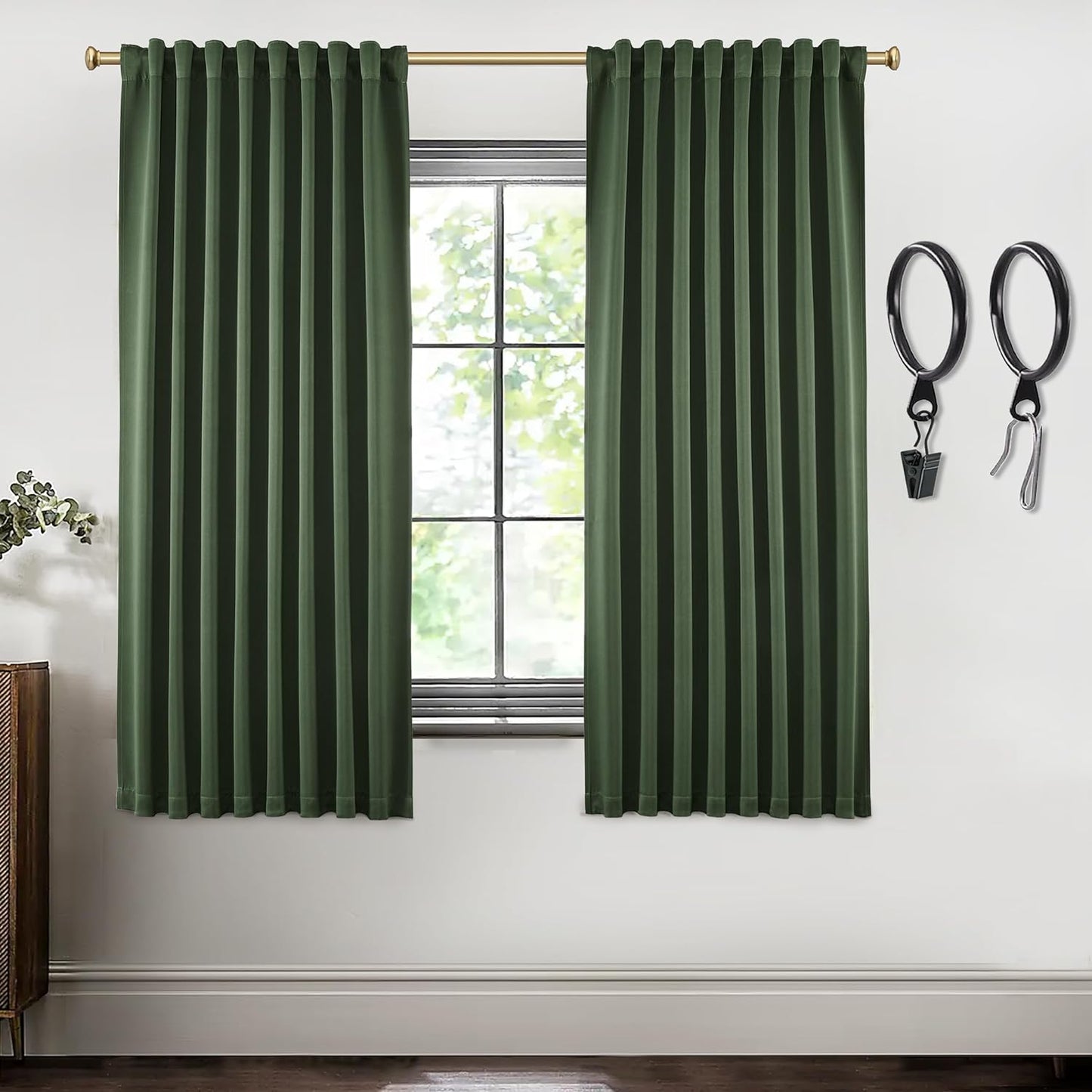 SHINELAND Beige Room Darkening Curtains 105 Inches Long for Living Room Bedroom,Cortinas Para Cuarto Bloqueador De Luz,Thermal Insulated Back Tab Pleat Blackout Curtains for Sunroom Patio Door Indoor  SHINELAND Olive Green 2X(52"Wx63"L) 