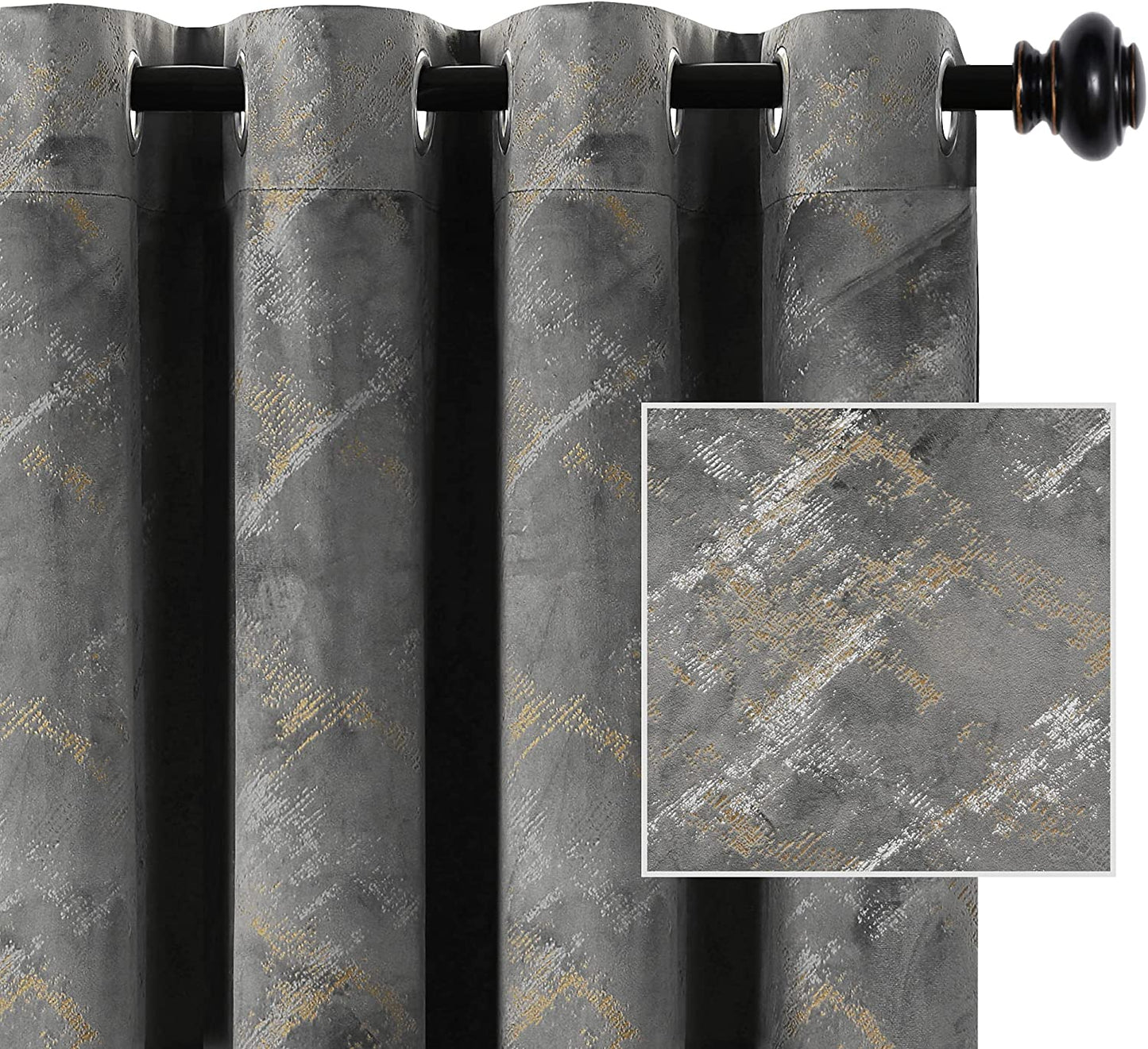 H.VERSAILTEX Luxury Velvet Curtains 84 Inches Long Thermal Insulated Blackout Curtains for Bedroom Foil Print Soft Velvet Grommet Curtain Drapes for Living Room Vintage Home Decor, 2 Panels, Ivory  H.VERSAILTEX Grey 52"W X 95"L 